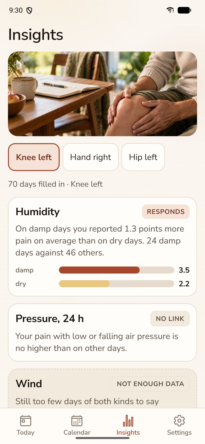 Artrio — insights per joint and per weather factor