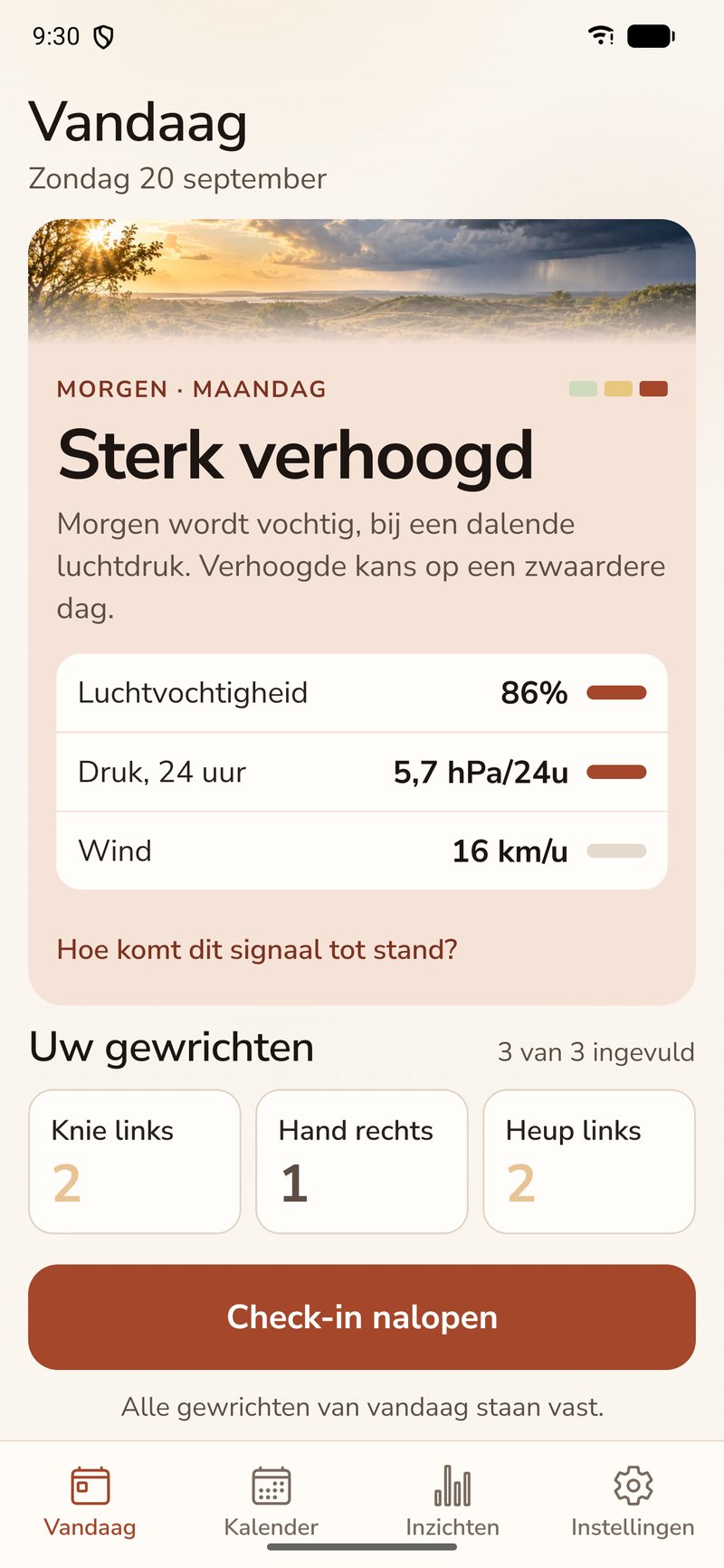 Artrio — Vandaag, met het weersignaal voor morgen