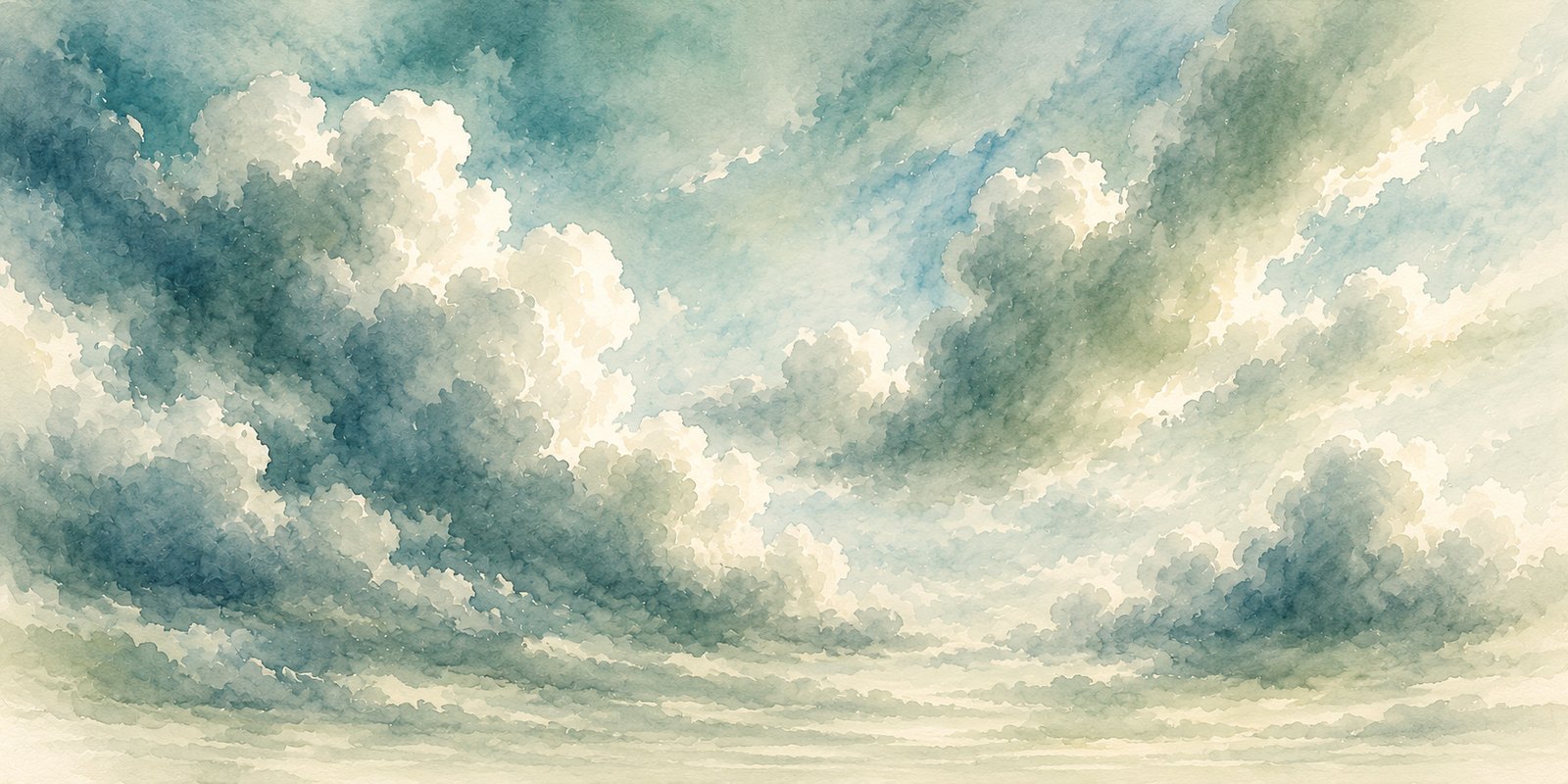 Aquarel van een wolkenlucht met naderende buien
