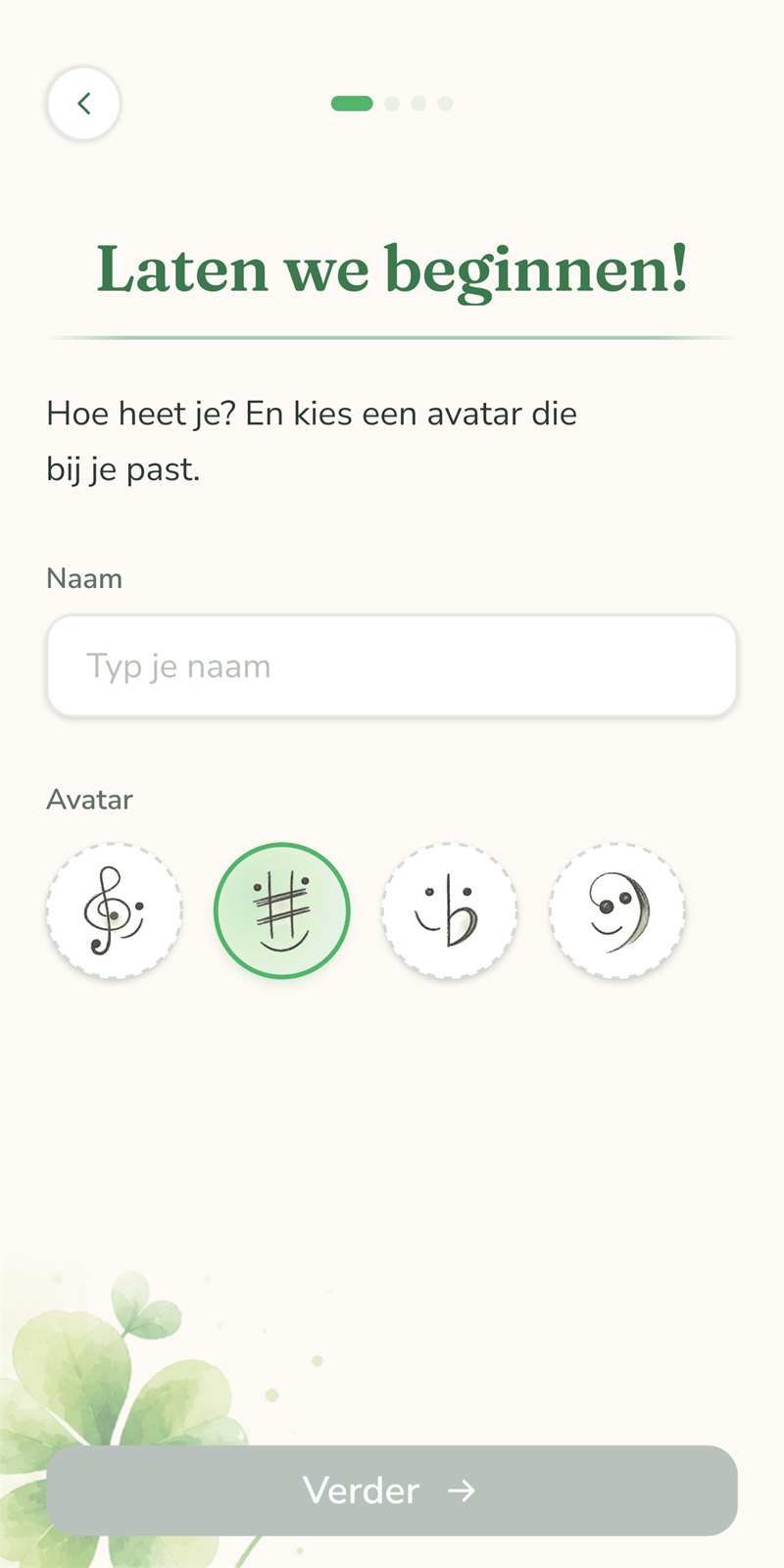 MusiClover — het beginscherm