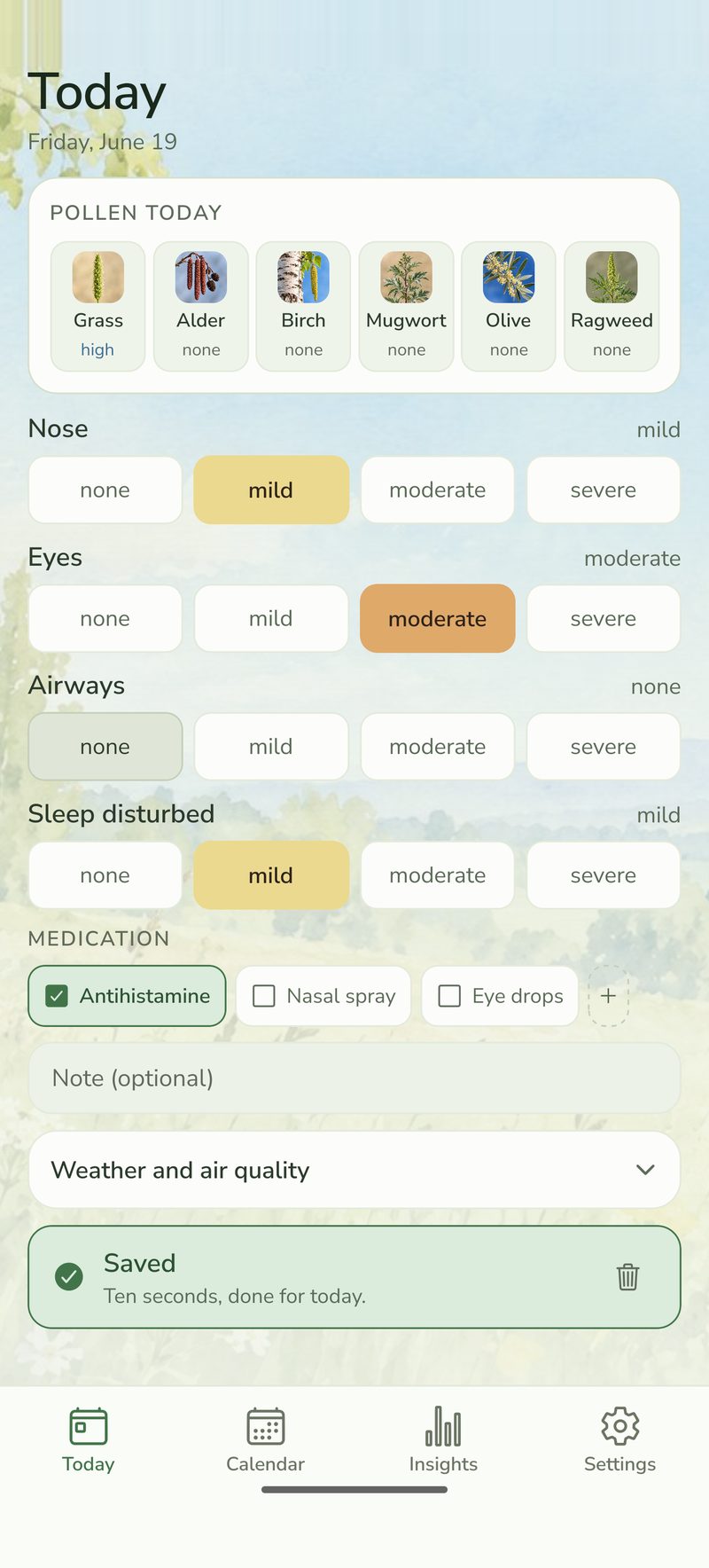 Pollenio — Today, with all six pollen types